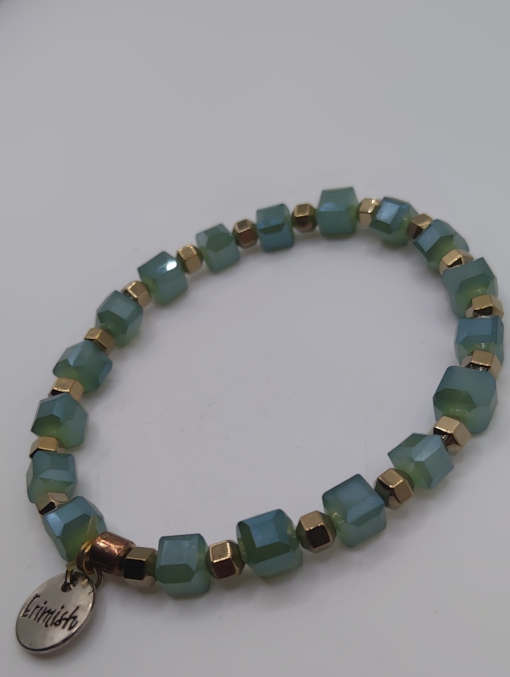 Erimish Green Glass and Gold Tone Spacer Bracelet Size 6.5 - Picture 3 of 5